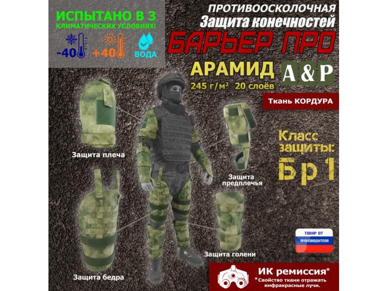 Комплект противоосколочной защиты "Барьер ПРО". Арамид (кевлар). Класс защиты Бр 1. 