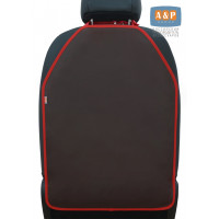 Накидка на спинку сиденья автомобиля. Искусственная кожа. Цвет: коричневый с красной окантовкой.